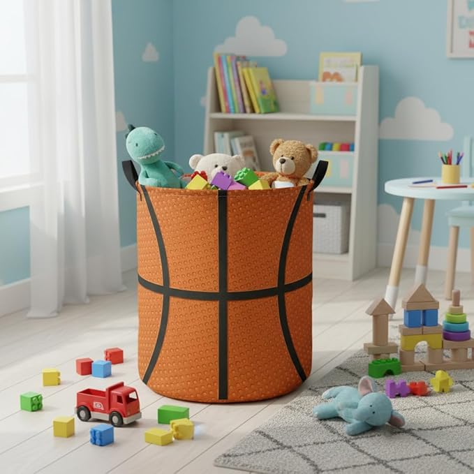 Baby Laundry Hamper kids laundry Basket Waterproof Laundry Bag for Bedroom Toy Clothes Organizer Room Décor(Basketball)