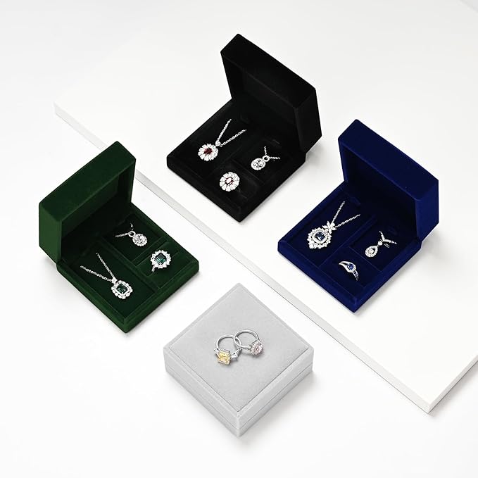 3 in 1 Velvet Jewelry Set Gift Box Earring Gift Box Ring Necklace Boxes Small Jewelry Storage Boxes for Travel Birthday Mother's Day Valentine's Day Gifts (Gray)