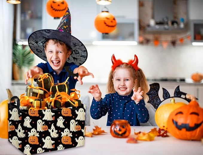 Rectangular Halloween Basket Pumpkin Baskets Trick or Treat Basket Rectangular Organizer Box Room Decor for Halloweens Parties(Black Halloween)
