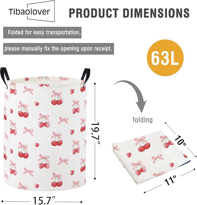 Baby Laundry Basket Baby Nursery Hamper Kids Laundry Basket Toy Storage Bin for Boys Room Decor Gift Baskets for Bedroom Bathroom(Cherry)