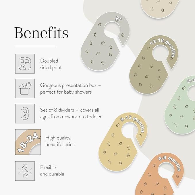 Eli with Love Baby Closet Dividers (Leaves) - Ideal Baby Clothes Dividers – Organize Nursery Closet Hangers by Size/Age