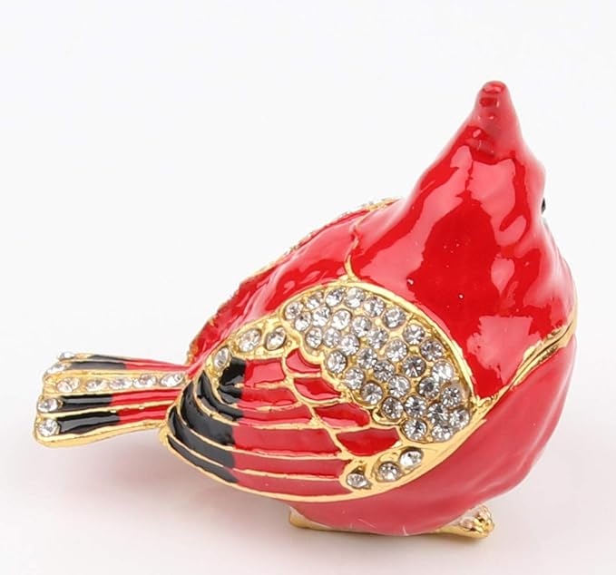 SEVENBEES Cardinal Bird Trinket Box Metal Enameled Animal Figurines Collectable Wedding Jewelry Ring Holder Organizer - Mothers Day Gifts