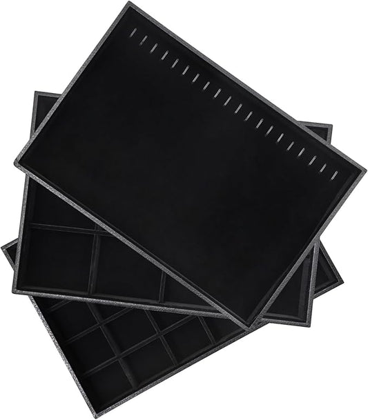 Stratalife Jewelry Trays Jewelry Organizer Earring Storage Drawer Jewelry Organizer Tray Drawer Insert Jewelry Storage with Removable Dividers For Women Set Of 3 Black