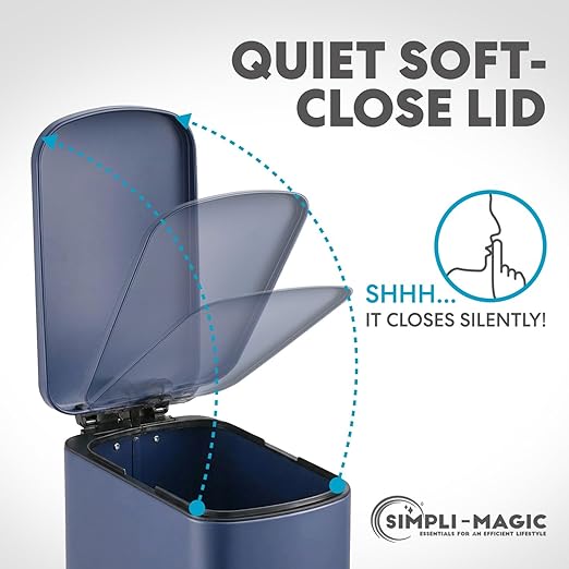 SIMPLI-Magic 6L/1.6G Stainless Steel Bathroom Trash Can with Hands-Free Foot Pedal, Quiet Soft-Close Lid, Compact Space-Saving Size