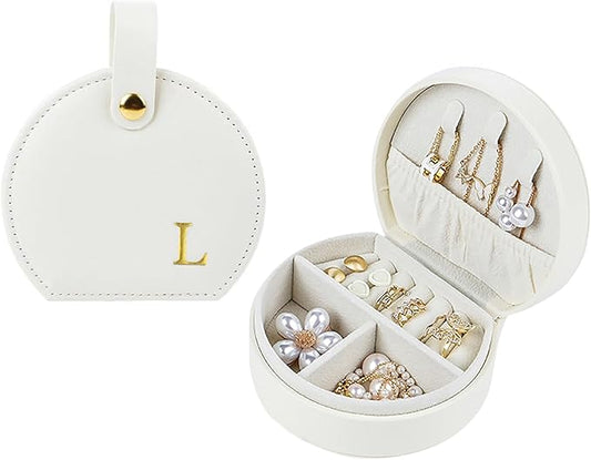 Travel Jewelry Case,Personalized Jewelry Box,Elegant Half-Moon Design with Personalized Golden Initial Case,Personalized Gifts for Women,Jewelry organizer;Personalized Gifts for Women or Friends(L)