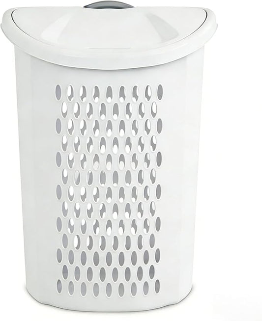 White Laundry Basket, Laundry Hamper with Lid & Wheels, Hamper with Retractable Handle, Ventilated Hamper Basket for Bedroom, Bathroom, and Laundry Room, School Dormitory