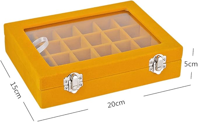 24 Grids Velvet Glass Ring Earrings Jewelry Box Earrings Organiser Storage Holder Display Case