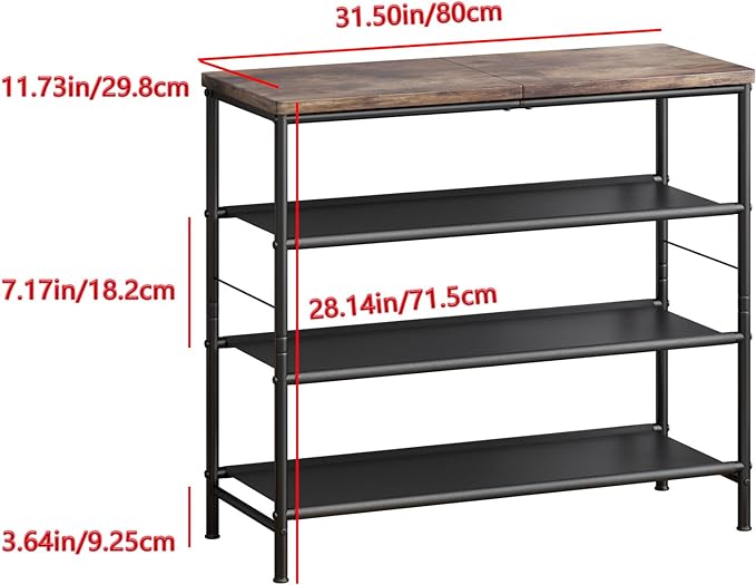 INGIORDAR Shoe Rack Organizer 4 Tier Metal Organizer Shelf with Industrial MDF Board and Layer Fabric for Entryway Closet Bedroom Living Room Garage,Black & Rustic Brown (Black+Rustic Brown, 4 Tier)