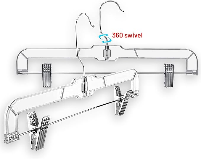 DEILSY™ Skirt Hanger Pants Hangers with Clips Hangers Shorts Hanger Clear Plastic Clothes Hangers with 2-Adjustable Clip Non-Slip Clothes Hangers Perfect for Pant, Pack of 12