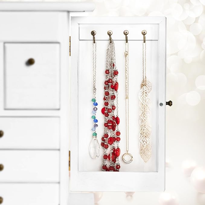 Jewelry Box for Women, Rustic Wooden Jewelry Boxes & Organizers with Mirror & Drawers,6 Layer Jewelry Organizer Box for Rings Earrings Necklaces Bracelets ((Weathered White)