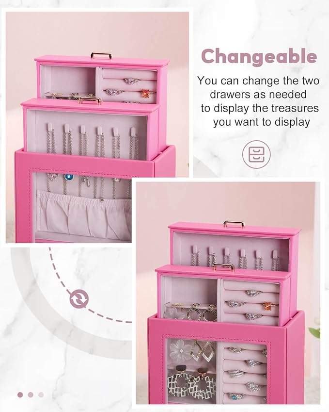 Homde Mothers Day Gifts Jewelry Organizer Girls Women Jewelry Box for Necklaces Rings Earrings Gift Bracelets Storage Case(Pink + Gold)