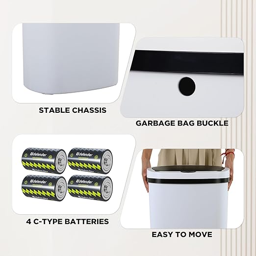 BestOffice | 13 Gallon Plastic Trash Can with Lid | White | Automatic Touchless Garbage Can | Odor Control | Modern Oval Design | Easy to Clean | Fits Any Kitchen, Bathroom, Office or Home