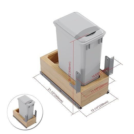 Dowell Single 50Qt Undermount Trash Pull-Out Waste Container with Full Extension Soft-Close Slides, Bottom Mounted, Face Frame/Frameless Min. Cabinet Opening: 12-1/2 Inch Wide-4008 0115 50