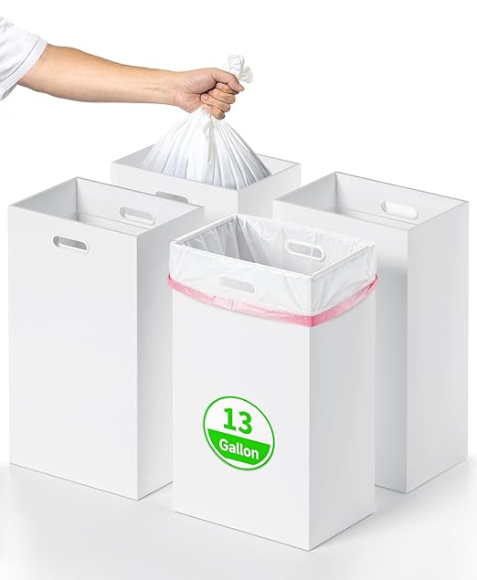 Magicheap Disposable Trash Cans for Party 4 Pack, 13 Gallon Thick Cardboard Garbage Cans with Clip & Handle, Reusable Portable Trash Bin for Parties Events Camping (13.5"L x 10.0"W x 21.7"H), White