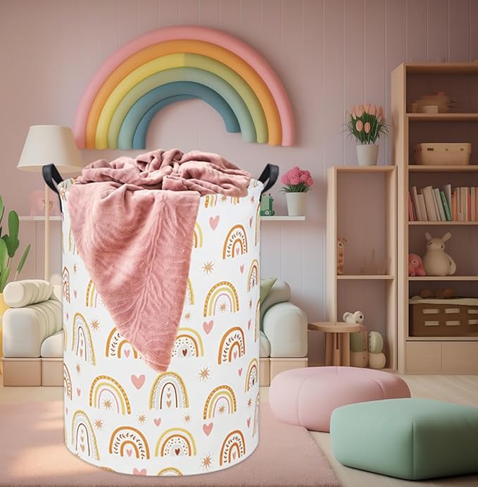 HIYAGON Rainbow Baby Laundry Basket Baby Hamper for Nursery Girl Kids Hamper Cute Kids Toys Storage Bin Organizer Rainbow Room Decor for Home(Star Rainbow)