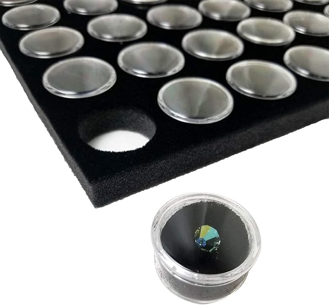 MOOCA Black Glass Top Jewelry Display Case Box 50 Gem Jars, Ring Box, Jewelry Organizer, Gem jar storage for Jewelry, Glass Display Box, storage Tray