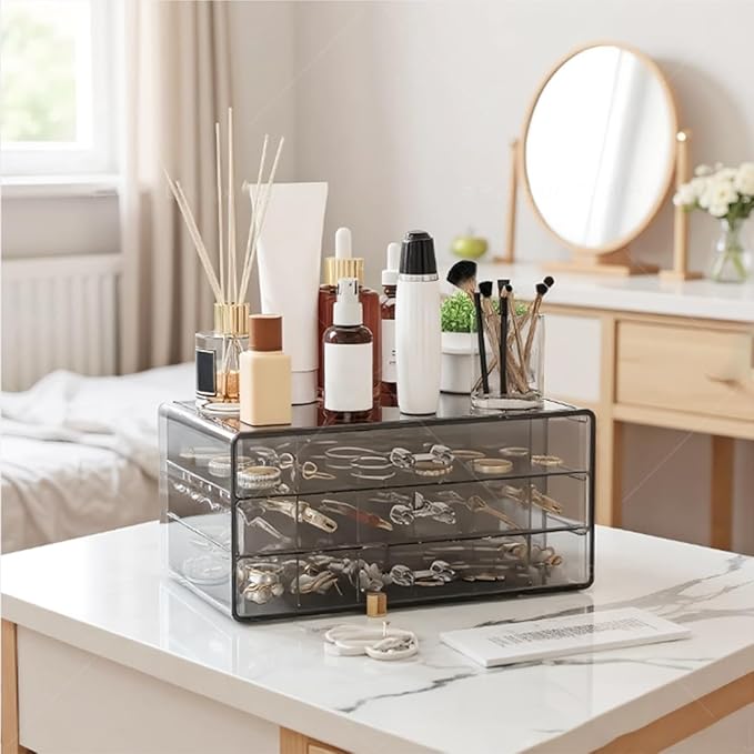 Earring Storage Box Organizer 3 Drawers Acrylic Jewelry Storage Box Holder Transparent Jewelry Display Stand with 72 Cells Gift for Women Girls