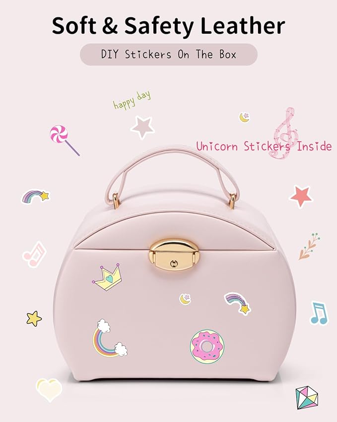 VLANDO Kids Musical Jewelry Box for Girls with Drawer, Music Box with Ballerina and Stickers for Birthday Bedroom Decor, Gifts for Girls Kids Christmas Thanksgiving Gifts 2024 - Light Pink
