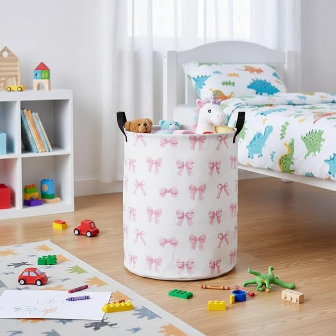 Baby Laundry Hamper kids laundry Basket Waterproof Laundry Bag for Bedroom Toy Clothes Organizer Room Décor(Bowknot)