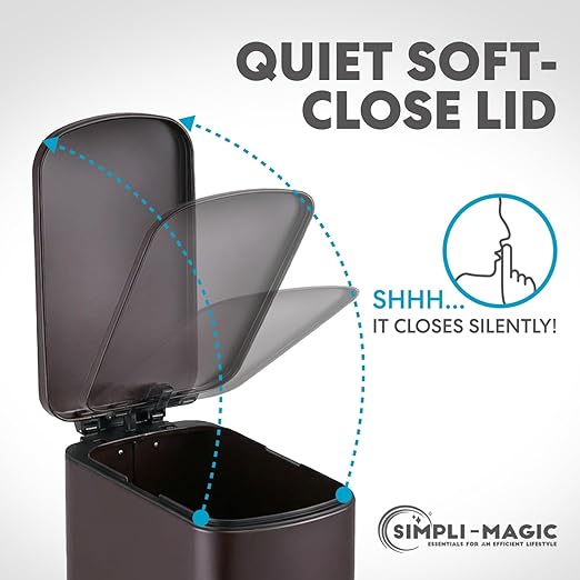 SIMPLI-Magic 6L/1.6G Stainless Steel Bathroom Trash Can with Hands-Free Foot Pedal, Quiet Soft-Close Lid, Compact Space-Saving Size