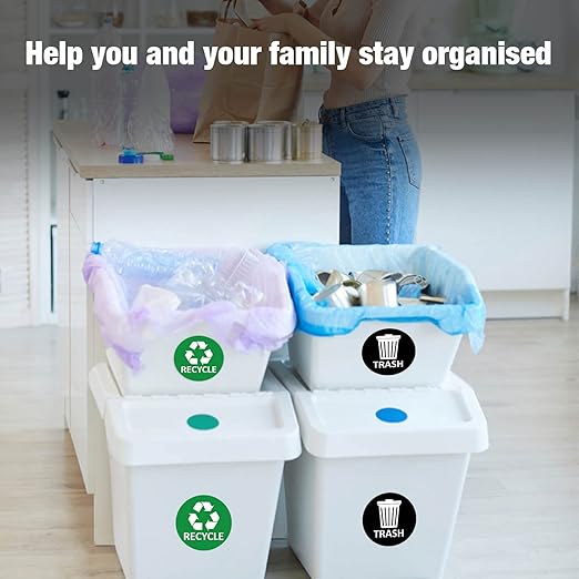 Sukh 3 pcs Recycle Stickers and 3 pcs Trash Stickers for Trash Can Sign Garbage Recycling Sticker Vinyl Perfect for Kitchen Necessity Home Essentials,Home, Work,Commercial Event,Apartment,Hotel