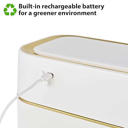 Pukomc 2.3 Gallon / 9L Automatic Adsorption Sensor Trash Can, White Gold Motion Sensor Garbage Bin with Suction, Slim Fashionable Design for Kitchen, Bathroom, Office & Small Space