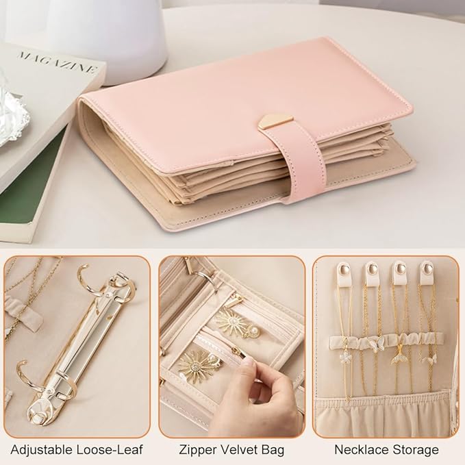 Travel Jewelry Organizer - Waterproof Leather Portable Jewelry Case for Women with Transparent PVC & Suede Lining, Compact Jewelry Storage for Earrings Necklaces Rings