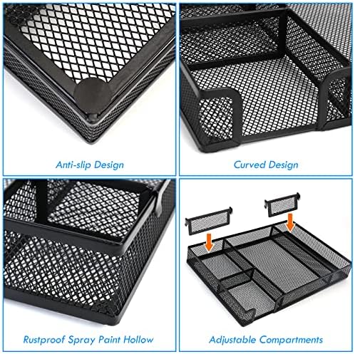 Desk Drawer Organizer Tray with Adjustable Compartments, 6 Grid Metal Mesh Drawer, Multi-use Desk Organizer Storage Box Set for Office,Home,School Supplies, 12.6X9X1.9 inch - Image 4