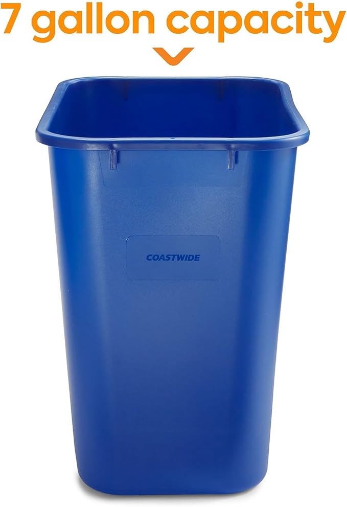 COASTWIDE Professional Plastic Indoor Recycling Wastebasket Without Lid, Blue,Plastic, 7 Gallon (CW56432)