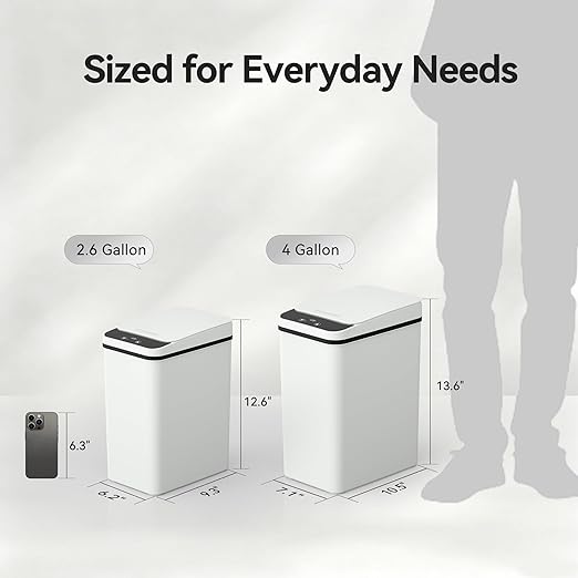 FRESHLIX Bathroom Garbage Can with Lid, 2.6 Gallon Diaper Trash Can, Automatic Trash Cans Touchless, Slim Waterproof Smart Commercial Trash Can for Bedroom, Bathroom, Office, Living Room, Toilet, RV