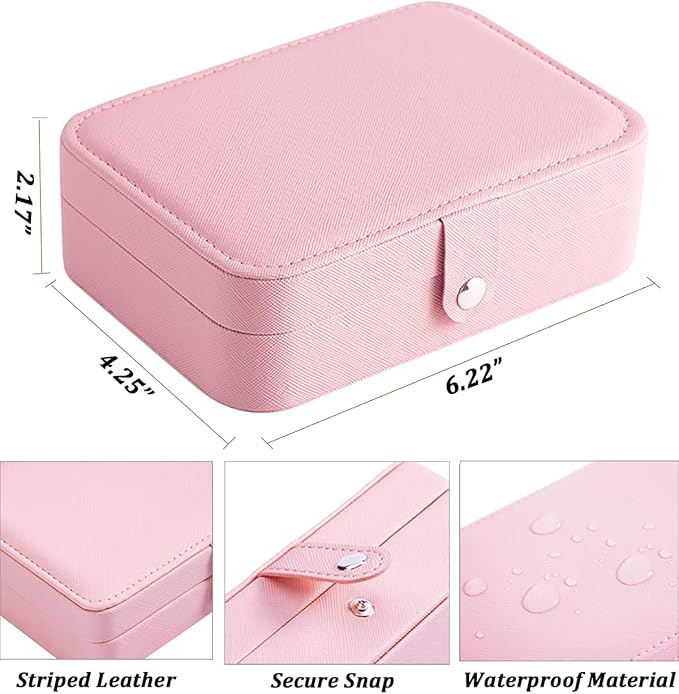 QBestry All-in-One Travel Jewelry Organizer for Women Pink | Small Jewelry Box with 68 Earring Holes | Compact Portable Jewelry Case for Earrings, Rings, Necklaces | Perfect Gifts for Mom Wife Girls