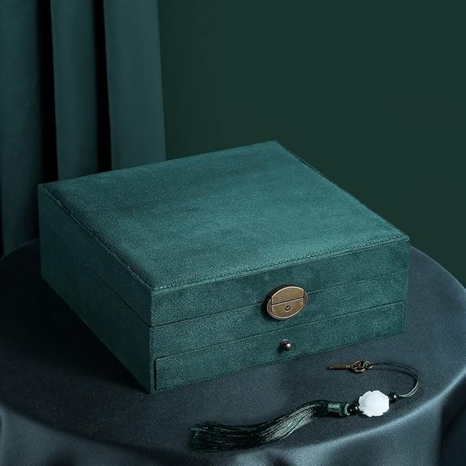 Women Jewelry Box Lockable 3 Layers Large Jewelry Organizer Storage Case for Earrings Necklaces Rings Bracelets,Green Display Jewel Holder (Green)