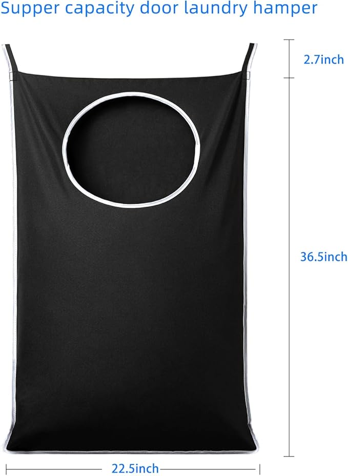 ANSTROUT XL Hanging Laundry Hamper Bags, Door Laundry Hamper with 2 Types of Hooks for Dirty Clothes, Save Bathroom Space Size:36.5x 22 Inch Hanging Laundry Storage Bag (Black)