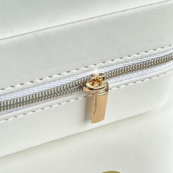 COLLECTIVE HOME - Travel Jewelry Case, Elegant Square Design with Gold Engraved Monogram, Built-in Mirror, Personalized Accessory Organizer for Rings, Necklaces, Gift for Women and Teens (p)