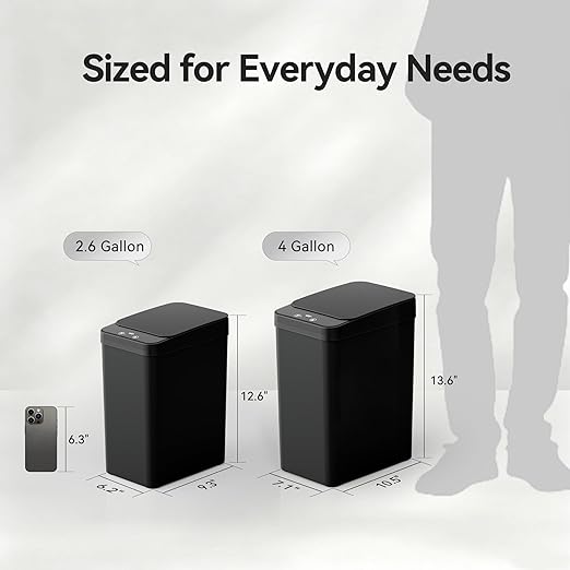 FRESHLIX Motion Sensor Trash Can, 2 Pack 2.6 Gallon Automatic Touchless Garbage Can, Small Smart Trash Can, Slim Waterproof Trash Bin for Bedroom, Bathroom, Office, Living Room, Black