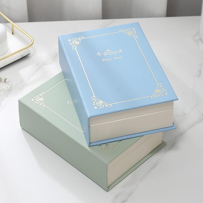 PU Leather Book Jewelry Organizer Box with Magnetic Closure, Stylish Jewelry Box for Women and Girls, Travle Jewelry Case for Rings Necklaces Earring (Aqua)