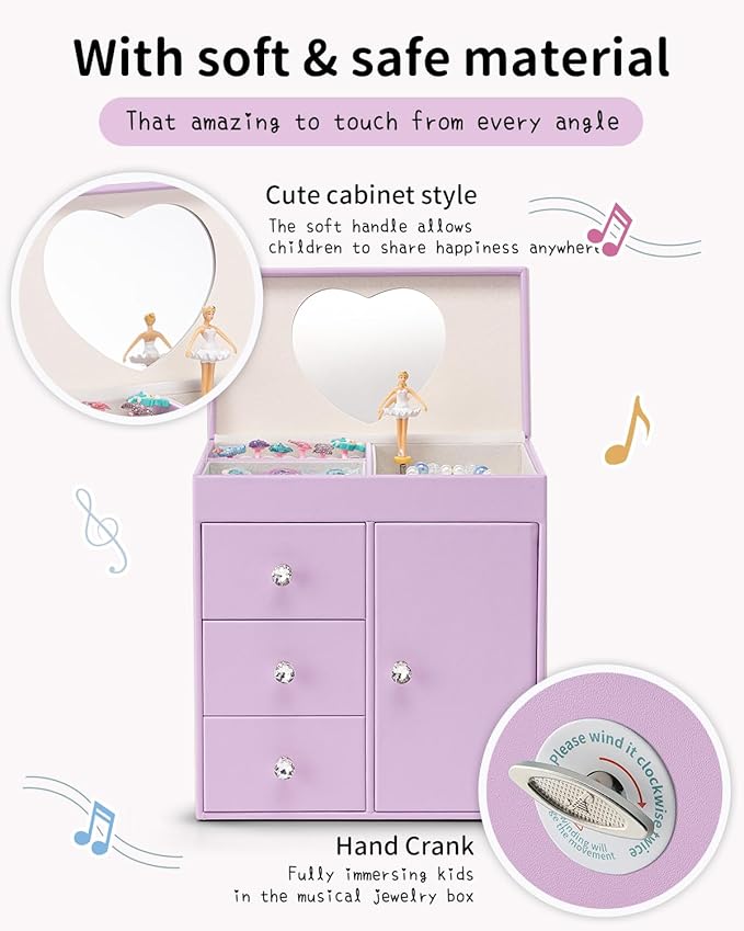 VLANDO Musical Jewelry Box for Girls, Large Kid Music Box with Ballerina for Birthday Bedroom Decor, 4 Layer Girl Jewelry Gifts for Girls Kids - Purple