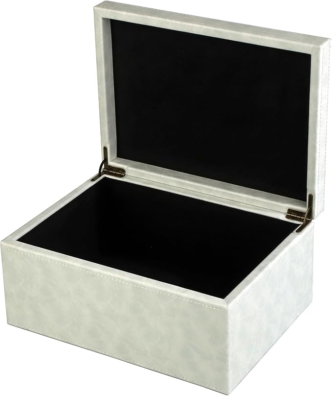 HofferRuffer Faux Leather Decorative Box, Large Wooden Structure Keepsake Box Accessory Organizer Jewelry Organizer with Hinged Lid, Storage Container for Home or Office (Cream White)