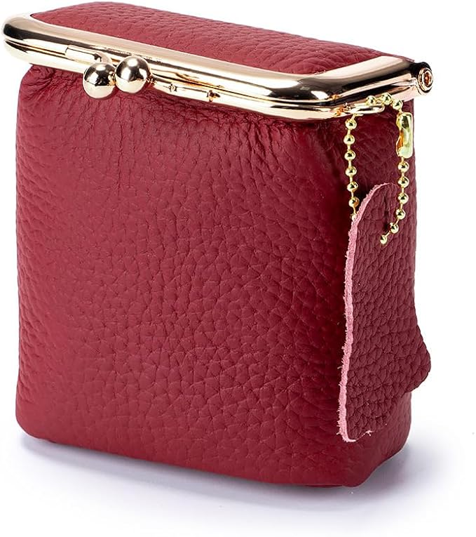Genuine Leather Mini Jewelry Box & Vintage Wallet for Women - Compact Travel Coin Purse, Lipstick Storage Organizer, Retro Leather Clutch Case (Red)