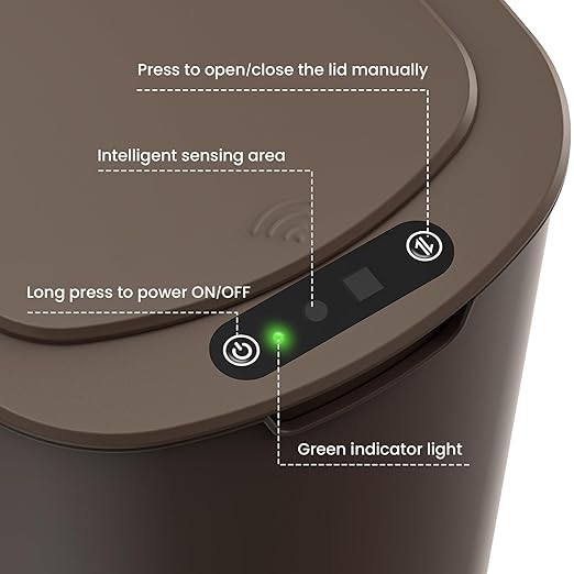 Cesun Bathroom Trash Can with Lid, 5 Gallon Motion Sensor Trash Can, Small Automatic Garbage Can, Touchless Smart Plastic Slim Wastebasket for Bedroom, Office, rv, Living Room, Brown