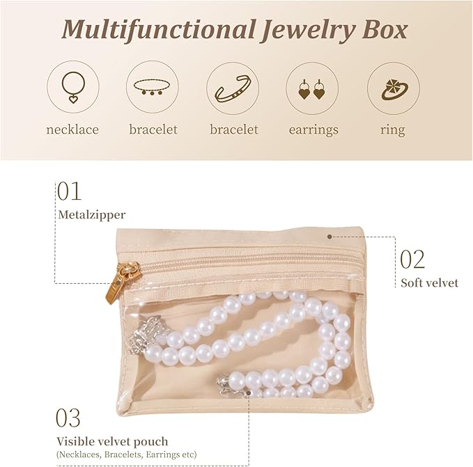 20 Pcs Portable Travel Jewelry Organizer Velvet Jewelry Pouch with Zipper Clear Travel Jewelry Bag for Travel Business Trip for Mom Wife Women Gift