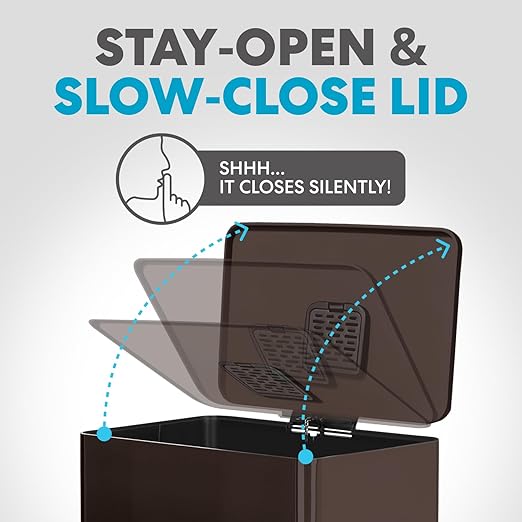 Simpli-Magic 50 Liter / 13.2 Gallon Soft-Close, Smudge Resistant Trash Can with Foot Pedal and Built in Filter- Brown
