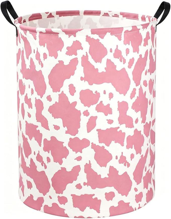 Kids Laundry Basket Cow Hamper for Nursery Pink Hamper Cute Kids Storage Bin Organizer Room Decor for Home(Pink cow)