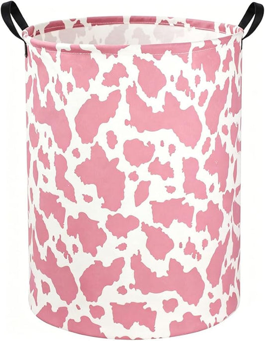 Kids Laundry Basket Cow Hamper for Nursery Pink Hamper Cute Kids Storage Bin Organizer Room Decor for Home(Pink cow)