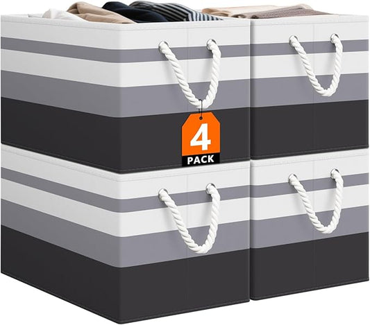 StorageTastic Storage Bin,Collapsible Storage Basket For Organizing,Large Storage Boxes With Rope Handles,Storage Containers,Gradient Grey,4 Pack
