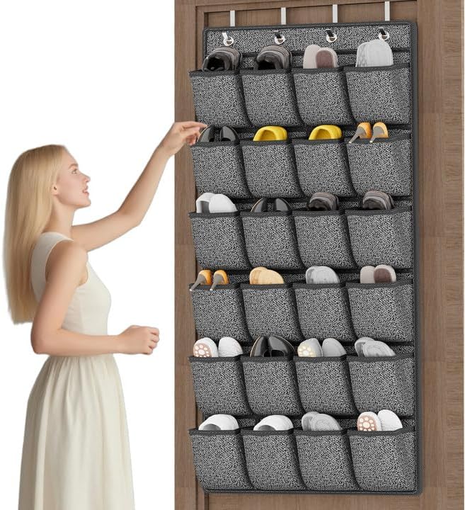 homyfort Over the Door Shoe Organizer, Hanging Shoe Rack Storage Holder with 24 Large Pockets for Closet Door, Men Women Kids Shoes, Cruise (Black) by homyfort