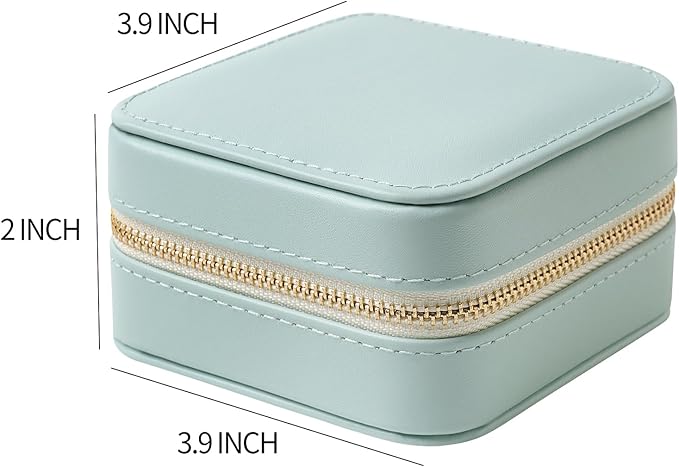Genuine Leather Travel Jewelry Case Organizer with Mirror for Women, Small Jewelry Box Portable Mini Jewelry Case for Earring, Ring, Necklace, Bracelet(Cyan)