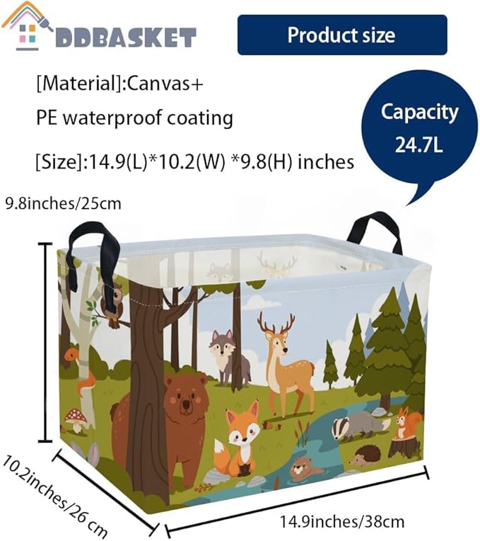 Rectangular Kids Baskets Animal Basket Cute Storage Bins Organizer Box Boys Room Decor for Home.(Green animal)