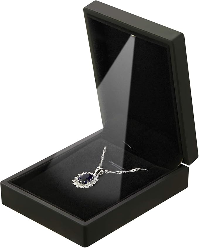 LED Light Pendant Necklace Gift Box, Velvet Jewelry Storage Display Case for Proposal Engagement Wedding Anniversary Birthday Valentine's Day (Black)