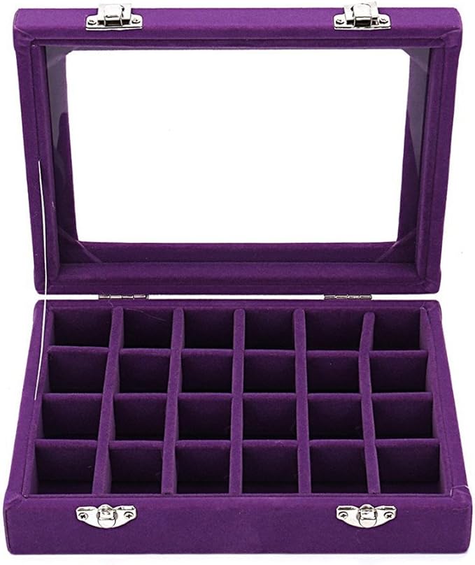 24 Grids Velvet Glass Ring Earrings Jewelry Box Earrings Organiser Storage Holder Display Case